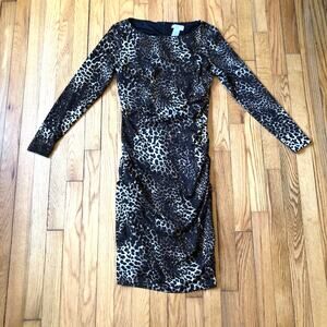 Carmen Marc Valvo EUC Women's Animal Print Ruched Bodycon Dress - Size M